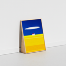 HÄDDEN standing cat scratching board featuring a Blue Sky and Yellow Field landscape design. A whimsical vertical scratcher that looks like art