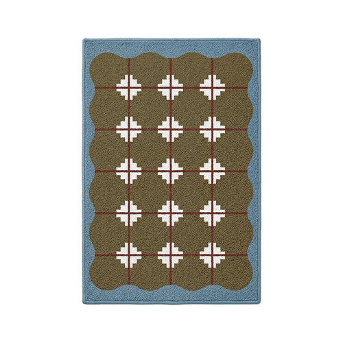 Blue HÄDDEN cat rug with geometric pattern and soft textured surface