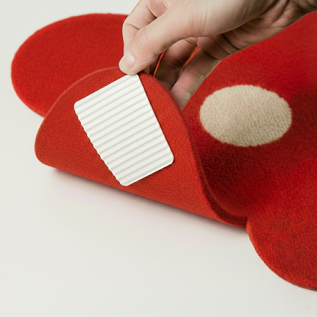 Close-up of HÄDDEN scratch mat showing the non-slip velcro backing. Durable, stay-in-place design for active cats