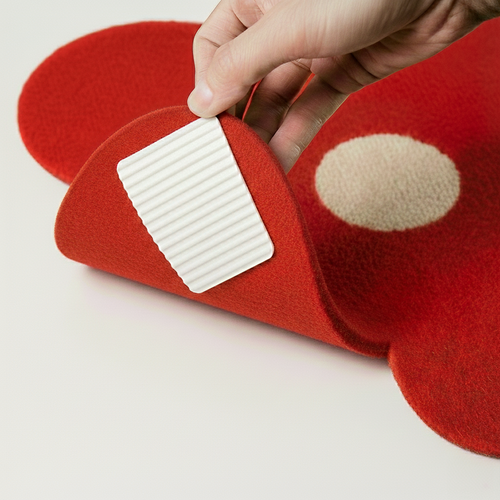 Close-up of HÄDDEN scratch mat showing the non-slip velcro backing. Durable, stay-in-place design for active cats