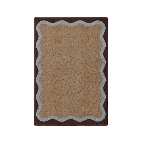 Neutral brown HÄDDEN cat rug with a wavy border design and soft textured surface