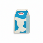 Mittens designed to look like a milk carton with blue cow pattern on a white background