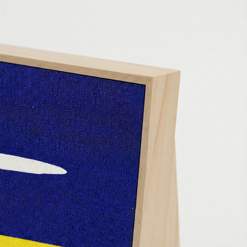 Close-up of the woven sisal showing the tiny house icon and horizon line. High-quality wood frame scratching board