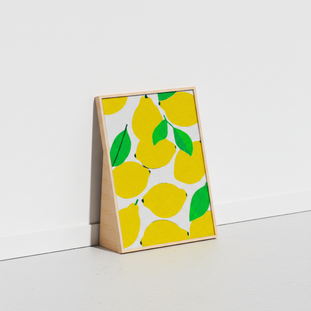 HÄDDEN Lemon pattern standing cat scratcher. A vibrant vertical sisal board with a wood frame, adding a fresh summer look to home decor