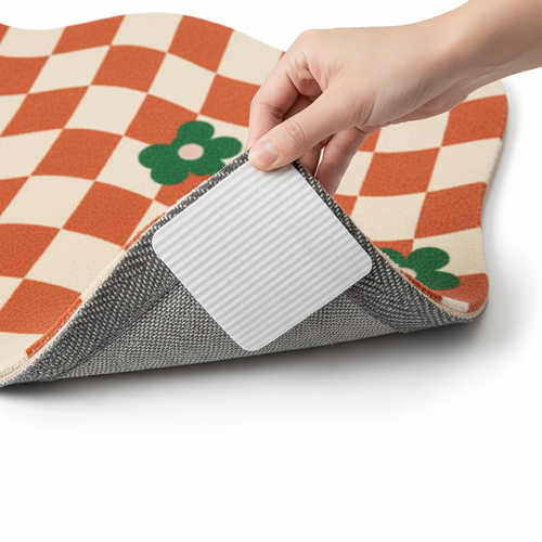 Detail view of HÄDDEN cat mat showing the strong non-slip adhesive backing. Keeps the scratcher secure on the floor during play