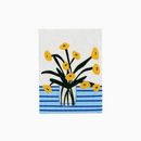 HÄDDEN yellow flower theme cat scratcher rug. A durable woven floor mat that serves as both a scratching surface and modern home decor
